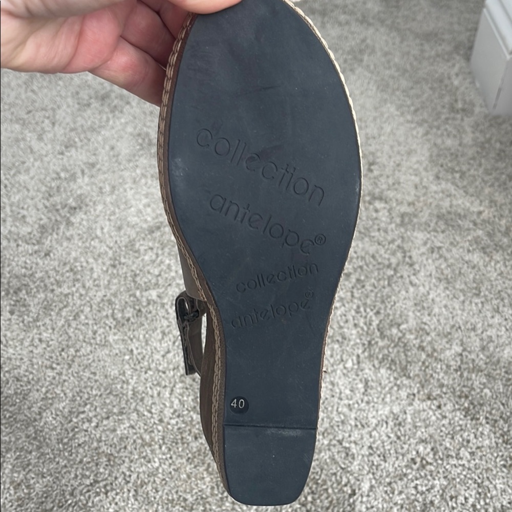 Antelope Brown Leather Slingback Wedge Sandals - Picture 4 of 8